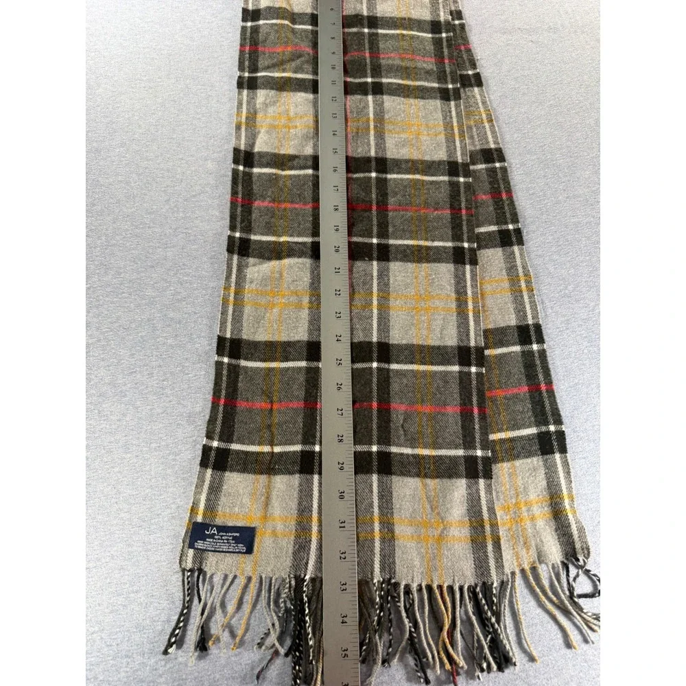 John Ashford Mens Grey Plaid Fringed Acrylic Winter Scarf RN 17541